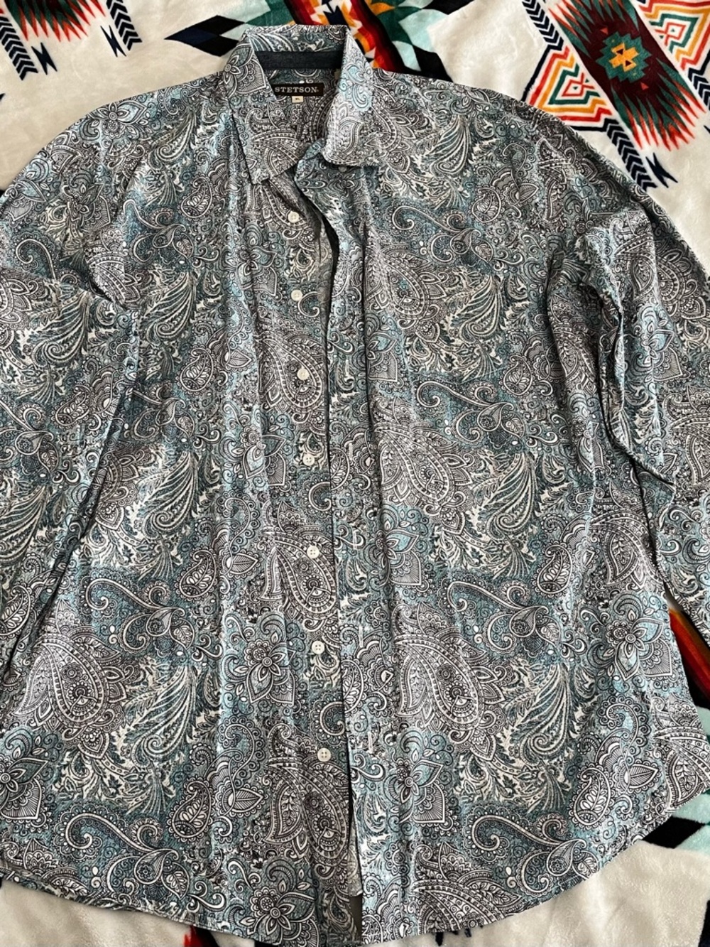 Stetson Teal and Black Paisley Button-Down Shirt